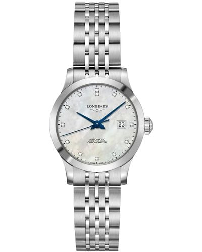 Longines Swiss Automatic Record Collection Diamond-accent Stainless Steel Bracelet Watch 30mm - Metallic