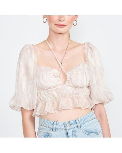 emory park Amora Ruched Crop Top - White