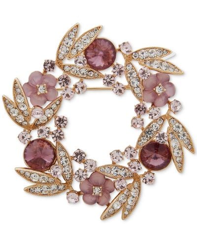 Anne Klein Boxed Gold-tone Crystal Flower Wreath Pin - Pink