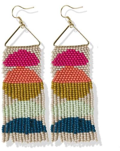 INK+ALLOY Gloria Half Circles Beaded Fringe Earrings On Brass Triangle - Multicolor