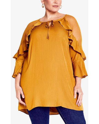 Avenue Plus Size Margot Flutter Sleeve Tunic Top - Orange