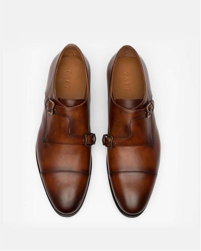 Taft Prince Genuine Leather Double Monk Strap Dress Shoes - Brown