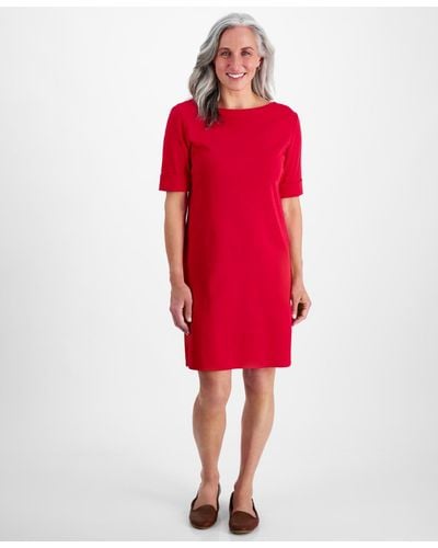 Style & Co. Petite Boat-neck Knit Dress - Red