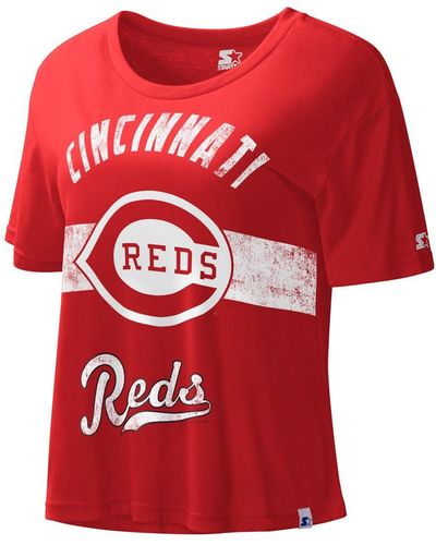Starter Distressed Cincinnati S Cooperstown Collection Record Setter Crop Top - Red