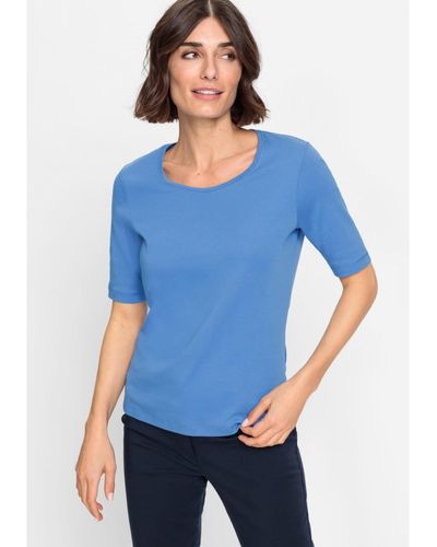 Olsen 100% Cotton Short Sleeve Solid Round Neck T-shirt - Blue