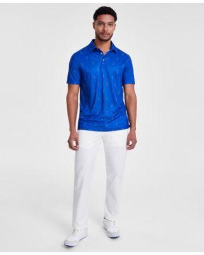 Club Room Regular Fit Golfer Print Tech Polo Shirt Solid Tech Pants Created For Macys - Blue