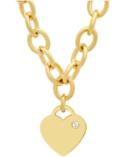 Steeltime Ladies Stainless Steel 18k Gold Plated Heart Charm Necklace - Metallic
