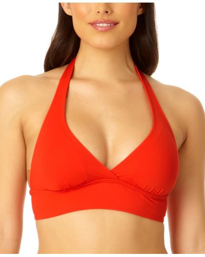 Anne Cole Solid Banded Halter Bikini Top - Red