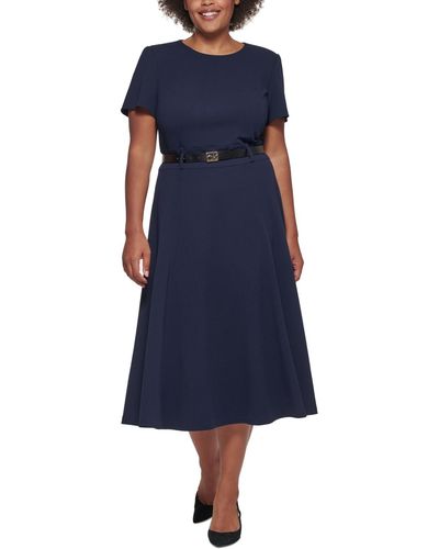 Calvin Klein Plus Size Belted A-line Dress - Blue