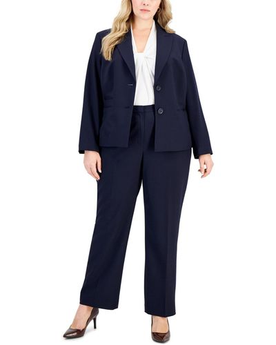 Le Suit Plus Size Peak-lapel Button-front Pantsuit - Blue