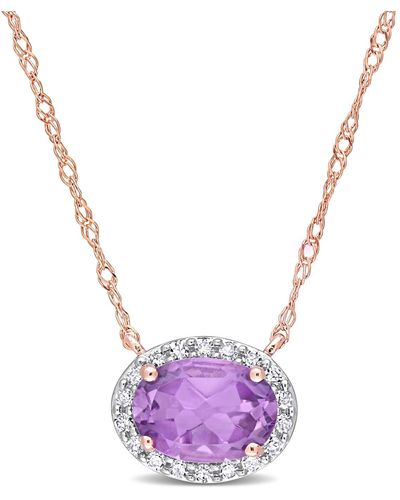 Macy's 10k Rose Gold Plated And Diamond Oval Halo Necklace - Metallic
