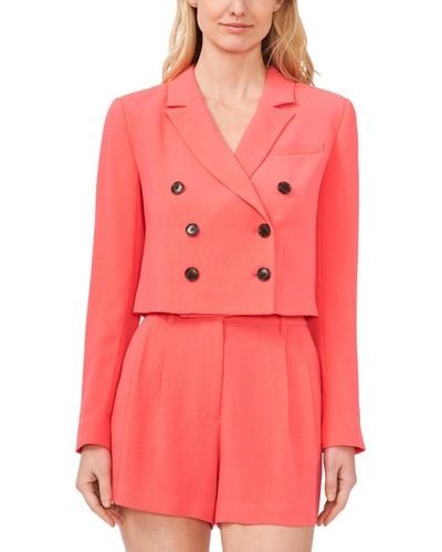 Cece Solid Double Breasted Notched Collar Cropped Blazer - Red