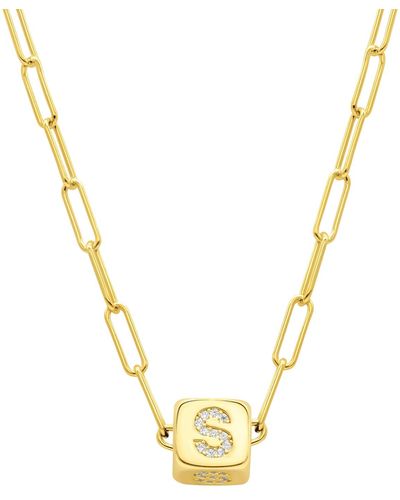 Adornia 14k Gold-plated Initial Cube Paperclip Necklace - Metallic