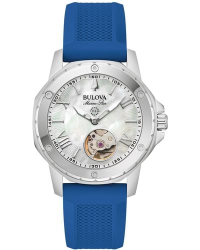 Bulova Automatic Marine Star Silicone Strap Watch 35mm - Blue