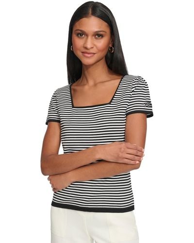 Karl Lagerfeld Striped Square-neck Short-sleeve Sweater - Blue
