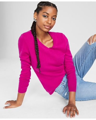 Charter Club 100% Cashmere V-neck Sweater - Pink