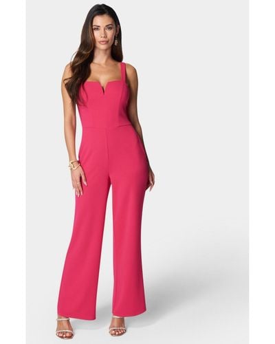 Bebe Scuba Crepe Jumpsuit With Strap - Red