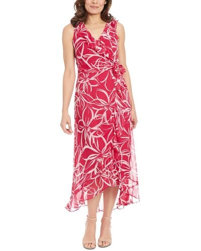 London Times Petite Floral-print Ruffled Maxi Dress - Red