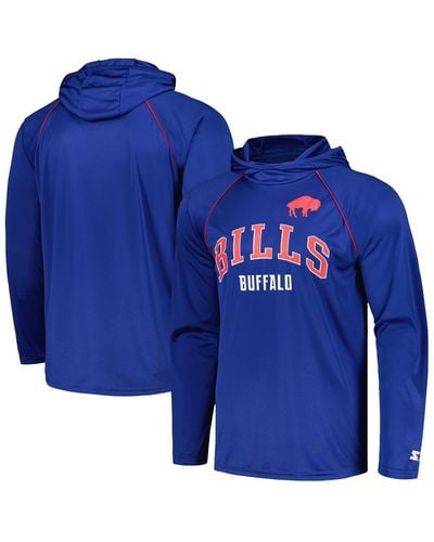 Starter Distressed Buffalo Bills Gridiron Classics Throwback Raglan Long Sleeve Hooded T-shirt - Blue