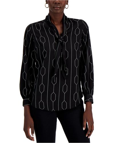 Alfani Geo-print Tie-neck Tunic, Created For Macy's - Black