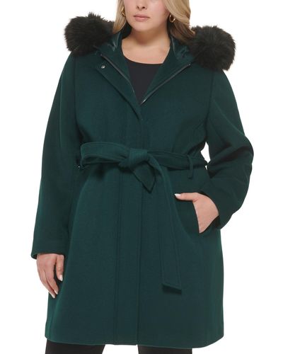 Cole Haan Plus Size Faux-fur-trim Hooded Coat - Green