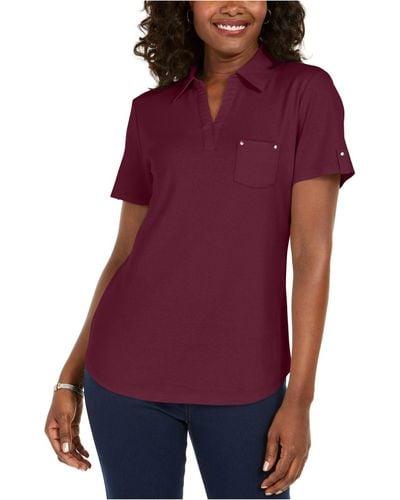 Karen Scott Cotton Short Sleeve Polo Shirt, Created For Macy's - Purple