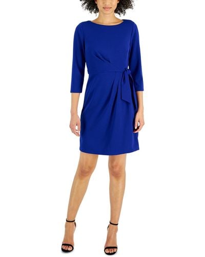 Tahari Petite 3/4-sleeve Tie-waist Dress - Blue