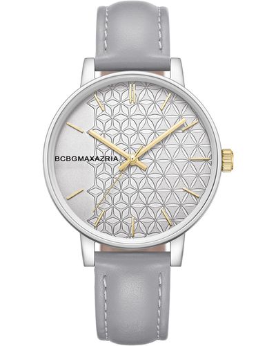BCBGMAXAZRIA Dress Genuine Leather Strap Watch 38mm - Gray