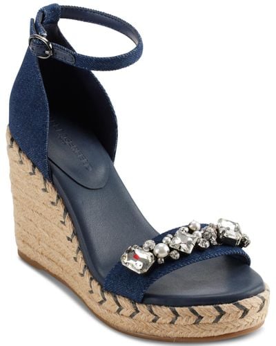 Karl Lagerfeld Catalyna Embellished Wedge Espadrille Sandals - Blue