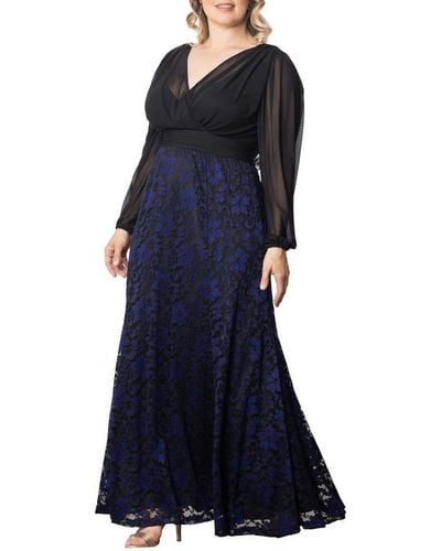 Kiyonna Plus Size Mon Tresor Long Sleeve Lace Evening Gown - Black