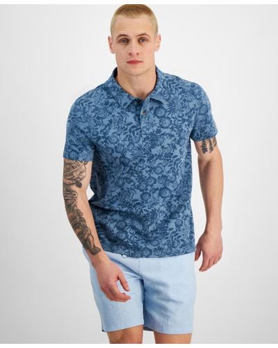 Sun & Stone Sun + Stone Floral Slub Short Sleeve Polo Shirt - Blue