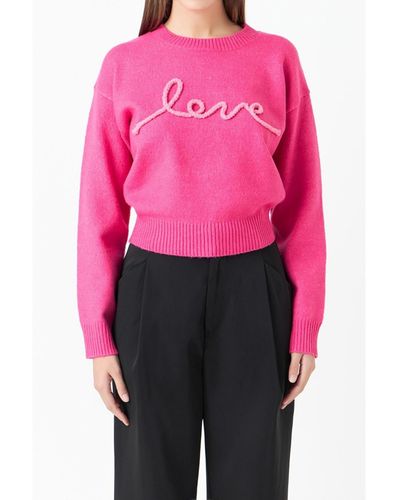 Endless Rose Love Chenille Embroidered Plush Sweater - Pink