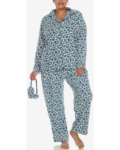White Mark Plus Size Pajama Set - Blue