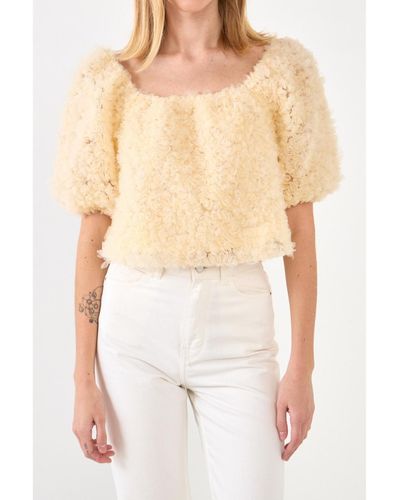 Endless Rose Floral Tulle Puff Sleeve Top - White