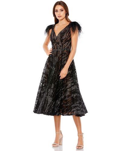 Mac Duggal Embellished Feather Cap Sleeve Dress - Black