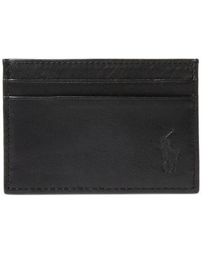 Polo Ralph Lauren Pebbled Leather Card Case & Money Clip - Black