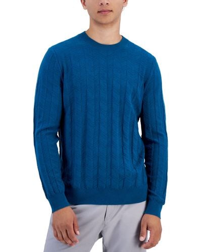 Alfani Textured Chevron Long-sleeve Crewneck Sweater - Blue