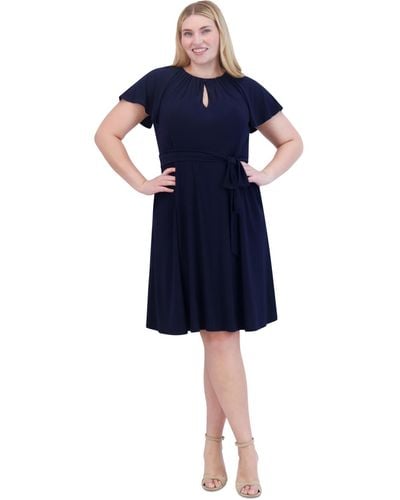 Jessica Howard Plus Size Keyhole Fit & Flare Dress - Blue