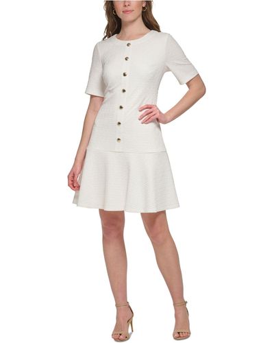 Tommy Hilfiger Textured Jacquard Button A-line Dress - White