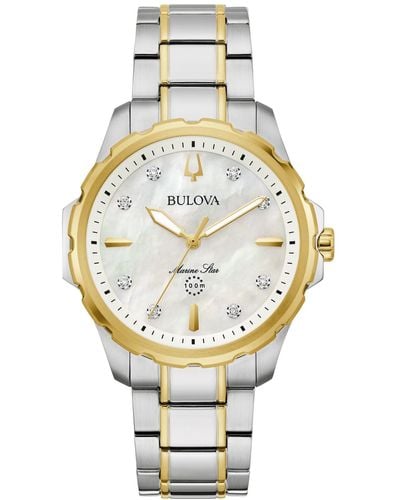 Bulova Marine Star Diamond Accent Stainless Steel Bracelet Watch 36mm - Metallic