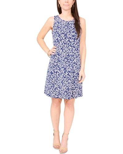 Msk Petite Floral-print Shift Dress - Blue