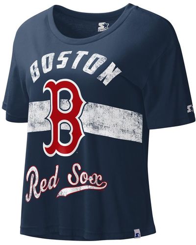 Starter Boston Red Sox Record Setter Crop Top - Blue