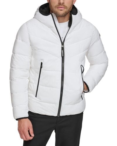 Calvin Klein Chevron Stretch Jacket With Sherpa Lined Hood - White