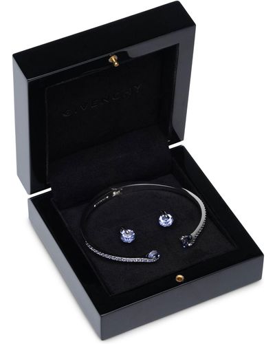 Givenchy Silver-tone 2-pc. Set White Floating Stone & Crystal Cuff Bangle Bracelet & Matching Stud Earrings - Black