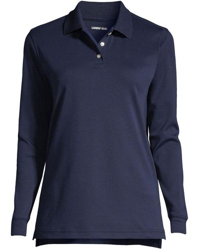 Lands' End School Uniform Tall Long Sleeve Interlock Polo Shirt - Blue