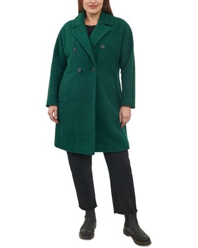 BCBGeneration Plus Size Double-breasted Boucle Walker Coat - Green