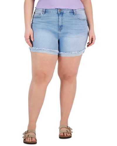 Celebrity Pink Trendy Plus Size Mid-rise Cuffed Denim Shorts - Blue