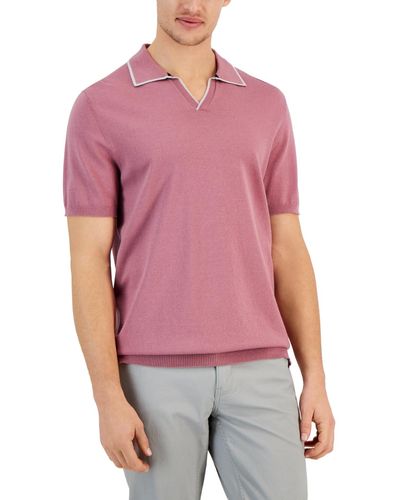 Alfani Short Sleeve Open-collar Polo Sweater - Red