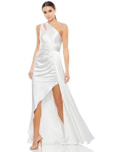 Mac Duggal One Shoulder Cutout Charmeuse Gown - White
