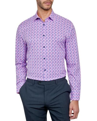 Con.struct Recycled Slim Fit Floral Performance Stretch Cooling Comfort Dress Shirt - Purple